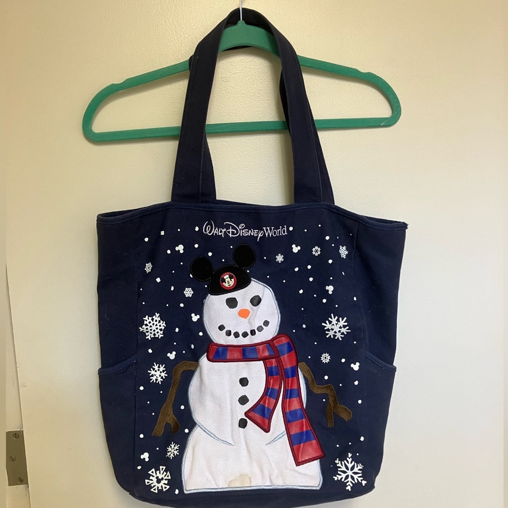 Walt Disney World snowman Mickey Mouse cap canvas shoulder tote bag